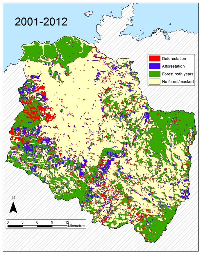 Figure 1. Change in forest/mangrove cover in the Ba River Catchment from 2001-2012