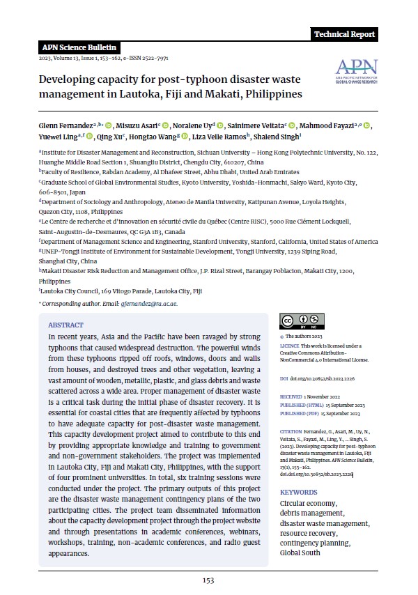 Developing capacity for posttyphoon disaster waste management in