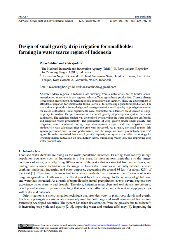 Design of small gravity drip irrigation for smallholder farming in